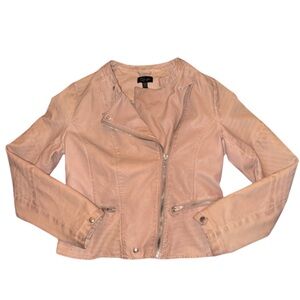 Women's RD style Faux Leather‎ Moto Jacket Size Large color is a pink/beige
